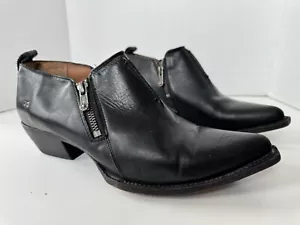 Botas al tobillo Frye Sacha de cuero negras con cremallera tacón moto shootie Western Mules - Imagen 1 de 10