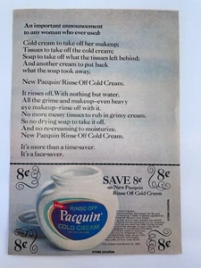 Rinse off Pacquin Cold Cream Ad and Coupon 1967 An Important Announcement - Picture 1 of 2