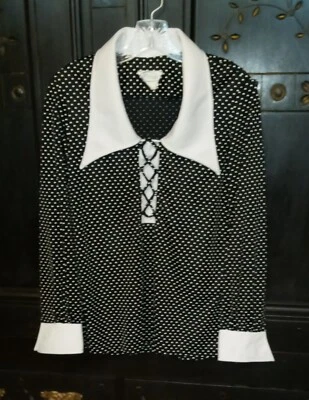 Frank Lee of California Womens Vintage Black & White Long Sleeve Blouse 13/14 S - Image 1 of 4