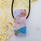 Fused Handcrafted Pink/Multicolor Dichroic Art Glass Necklace/New