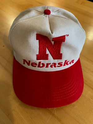 Vintage Hat NEBRASKA Embroidered Ivory and Red Snapback Kelly Tires Patch - Image 1 of 3