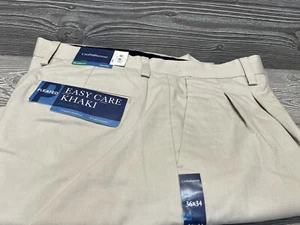Croft & Barrow Beige Easy Care Khaki Pants Men’s 36W X 34L Pleats Classic Cuffed - Picture 1 of 6