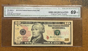 FR-2042-L 2013 $10 BILL Federal Reserve STAR Replace NOTE Rios-Lew UNCIRCULATED - Picture 1 of 6
