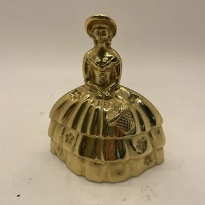 Vintage Solid Brass Bell Antebellum Lady in Sun Hat w/ Basket Bonnet Collectible - Picture 1 of 8