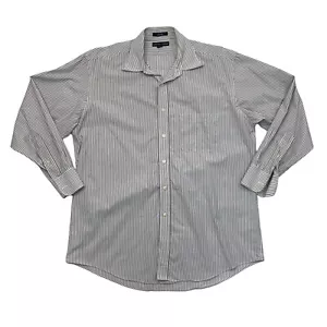 Saks Fifth Avenue Dress Shirt Mens 16 White/Gray Striped Cotton Collar Button Up - Picture 1 of 9