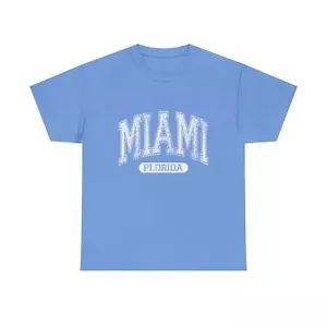 Miami Florida Retro Varsity Font Summer Beach Travel Tee Blue Tee, T-Shirt - Picture 1 of 5
