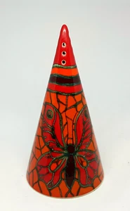 Zdenka Ralph Conical Sugar Sifter Red Gold Butterfly Tube Lined British Art - Bild 1 von 3