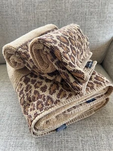 Ralph Lauren Set of 4 Bath & Hand Towel Cheetah/Leopard Pattern Vintage USA - Picture 1 of 10