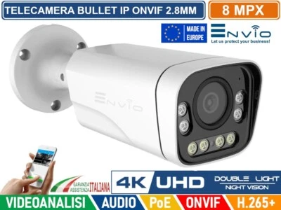 TELECAMERA BULLET IP DOUBLE LIGHT 8Mp POE ONVIF H.265+ VISIONE NOTTURNA 40M IP65 - Immagine 1 di 2