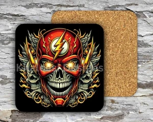 Exclusive DC FLASH Superhero Skull 02 Hardboard MDF Square Coasters - Picture 1 of 4