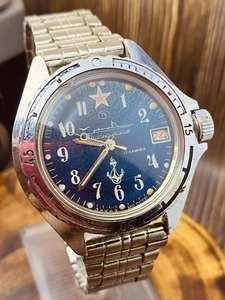 Soviet Military Watch Vostok Komandirskie 2414 Red Star Blue Dail #7313 - Picture 1 of 24
