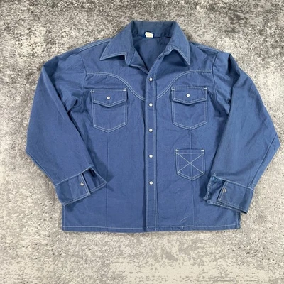 Vintage Sears Western Shirt Mens Large L Blue Pearl Snap Jeans Joint 70s Dagger - Image 1 of 4