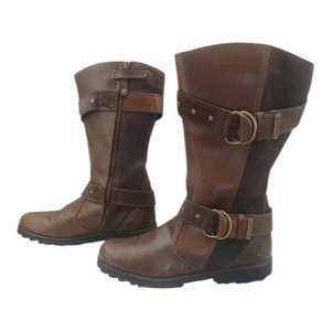 Timberland Leather Girls Sz 6.5 Non-Marking Brown Buckled Boots 2168 - Picture 1 of 10