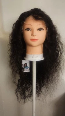 Nueva Peluca de Encaje Cabello Humano 100% Virgen Wav Rizado Negro Top Alta Calidad  Foto 1 de 4