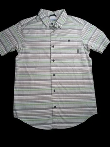 Columbia Men's Regular Fit Short Sleeve Stretch Gray Stripe Camp Shirt Small - Picture 1 of 8