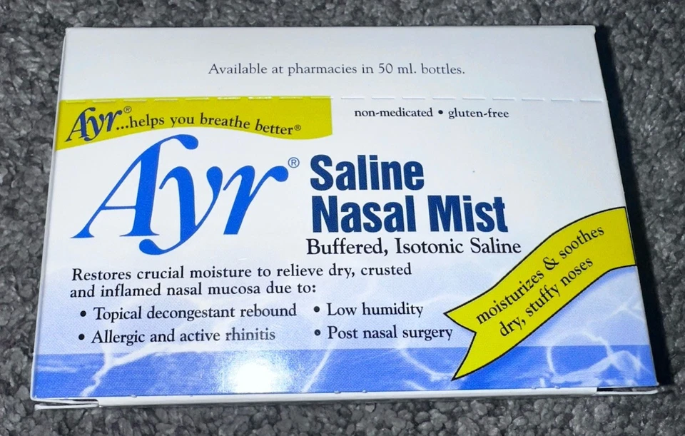 Носовой туман Ayr Saline 8 мл (0,27 жидкой унции) каждый ~ срок годности 02/2028 ~ коробка из 5 ~ пробный размер - Изображение 1 из 1