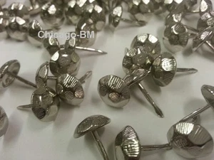 100- OXFORD NICKEL HAMMERED 7/16" Dia x 1/2" L Decorative Upholstery Nails/Tacks - Picture 1 of 4