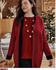 J. JILL Black & Red Reversible Long Cardigan Open Front Size XL Classic Warm - Picture 1 of 11