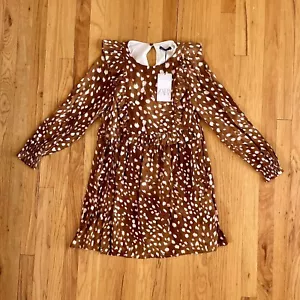Neu mit Etikett Zara Midikleid braun Hirsch Punkte Rehkitz Animal Print Wald Mori Cottagecore M - Bild 1 von 10