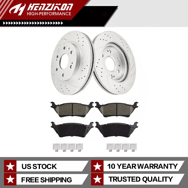 Rotores ranurados perforados traseros + pastillas de freno de cerámica para Ford F-150 2012 2013-2020 * Foto 1 de 4