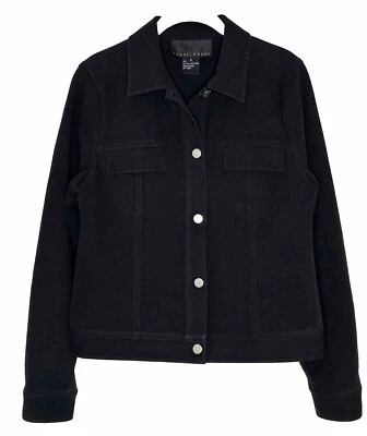 Chaqueta corta de mezclilla con botones delanteros negros para mujer YANSI FUGEL talla pequeña Foto 1 de 4