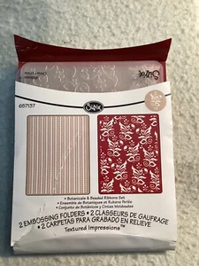 SIZZIX 2 Texture Impressions Embossing Folders - BOTANICALS & BEADED RIBBON SET - Picture 1 of 5
