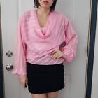 80s Sheer Pink Striped Cowl Neck Top