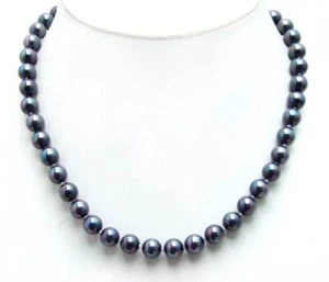 Collar redondo de perlas concha de mar negro de 8 mm para mujer joyería gargantillas de 17" Nec6024 - Imagen 1 de 4