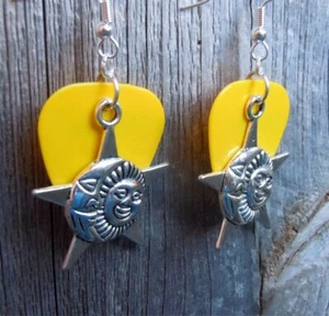 Sun, Moon and Star with Faces Charm Guitar Pick Earrings - Pick Your Color - Picture 1 of 13