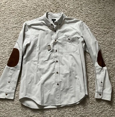 J.CREW BUTTON DOWN FLANNEL SHIRT WITH ELBOW PATCHES SIZE L IVORY - Image 1 of 4