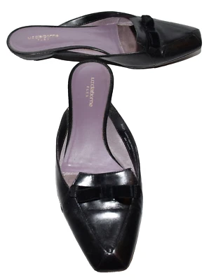 Liz Claiborne Bailey Flex Black Leather Velvet Bow Slide Flats Size 8.5 - Image 1 of 4