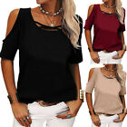 Women's Casual T Shirts Cold Shoulder V Neck Short Sleeve Loose Pullover Tops