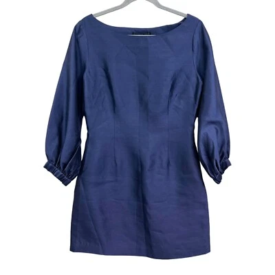 Vestido vaina de lana de seda azul mangas globo Cynthia Rowley para mujer talla 10 Foto 1 de 4