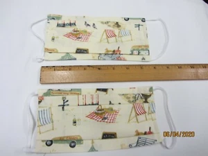 2 LET'S GO ON A PICNIC PARK handmade in America TWO Adult Face Mask w Elastic - Picture 1 of 3