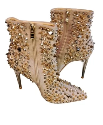 AZALEA WANG DANCIN WITH THE SPIKED DEVIL STILETTO BOOTIE IN Bhaddie Nude Sz 8 - Image 1 of 4