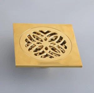 Golden Brass Square Shape Bathroom Floor Drain Waste Grate Shower Drain 2hr059 ~ - Picture 1 of 11