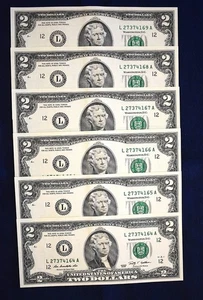 (6) New Mint 2009 $2 FRN's Consecutive Serial #'s San Francisco - Picture 1 of 4