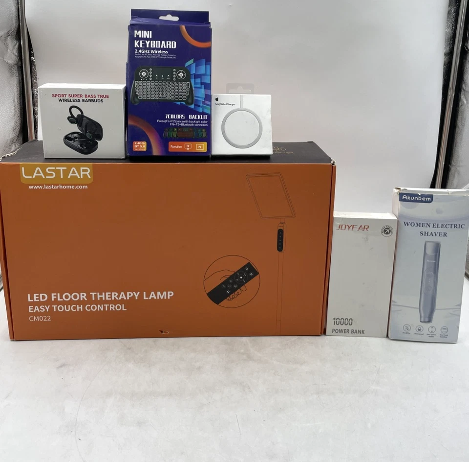 6-Piece Tech & Wellness Lot: apple  LED Therapy Lamp, Mini Keyboard, Power Bank - Image 1 of 1