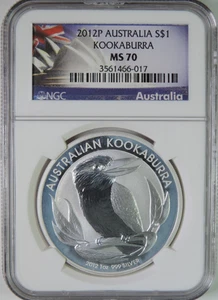 2012 P Australia Kookaburra 1oz .999 Silver $1 Coin NGC MS70 - Picture 1 of 4