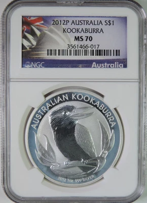 2012 P Australia Kookaburra 1oz .999 Silver $1 Coin NGC MS70 - Image 1 of 4
