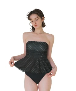 Seedless Peplum Flare Bustier Bikini Swimsuit DXXM0318 Ladies Medium Black  320 - Picture 1 of 9