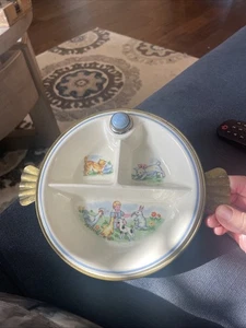 Vintage Bartsch Chrome Ceramic Chafing Dish Food Warmer Kids Plate Divider 1944 - Picture 1 of 7