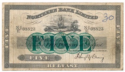 Billete de 5 libras de Irlanda del Norte (Northern Bank Limited) 1940 en muy buen estado muy fino Foto 1 de 2
