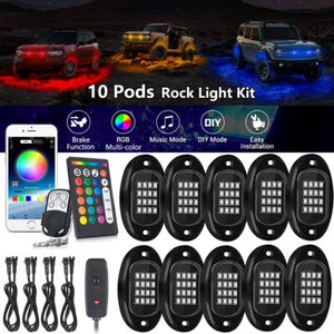 LED RGB Million Multi-color Rock Lights 10 Pod Underglow Neon Lamp Bluetooth APP - Picture 1 of 12