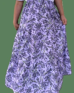 Girl long full tiered Prairie cotton floral skirt modest purple flower XS S M L - Picture 1 of 3