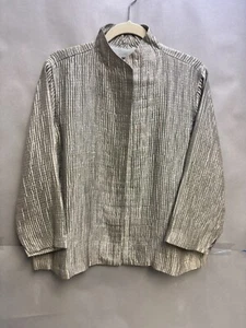 NWT Eileen Fisher Silk Jacquard Wave Jacket Women’s Size XL Open Blazer Beige - Picture 1 of 5
