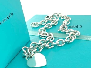 Tiffany & Co. 16" Corazón Etiqueta Blanco Rolo Cadena Collar Plata Esterlina con Caja - Imagen 1 de 8