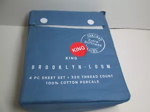 Nuevo Juego de Sábanas Brooklyn Telar Algodón Percal Cambray Azul King 320TC Nuevo - Imagen 1 de 4