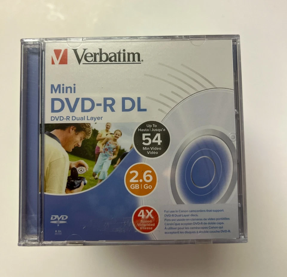 2 PIEZAS Verbatim 2.6GB 4X Mini DVD-R DL Discos de Doble Capa con Estuche para Videocámara Foto 1 de 3