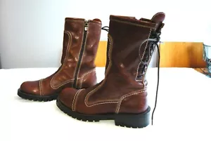 Donald Pliner RARE GATSBY LOOK Brown Zipper Boots with Rear Lacing 7.5 8 - Picture 1 of 19
